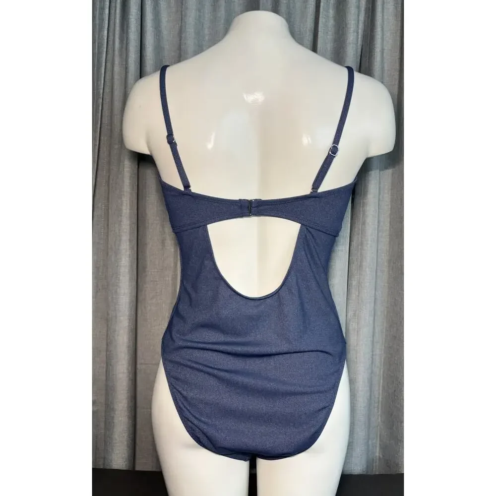 Cupshe NWT Olivia Culpo Bandeau Cutout One Piece Blue Swimsuit Size Medium